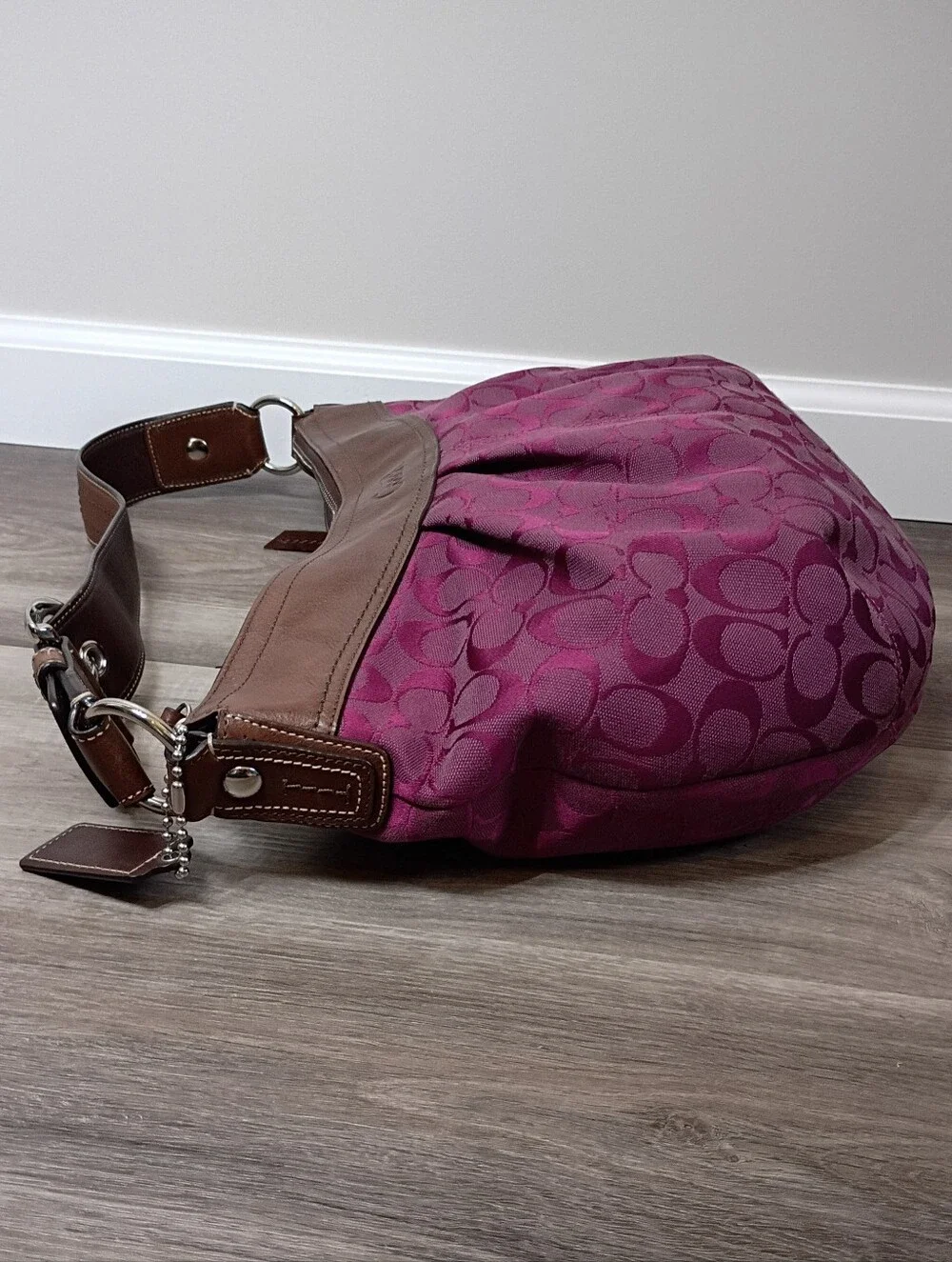 Coach Vintage Y2K Raspberry Signature Monogram Pleated Soho Hobo Shoulder Bag